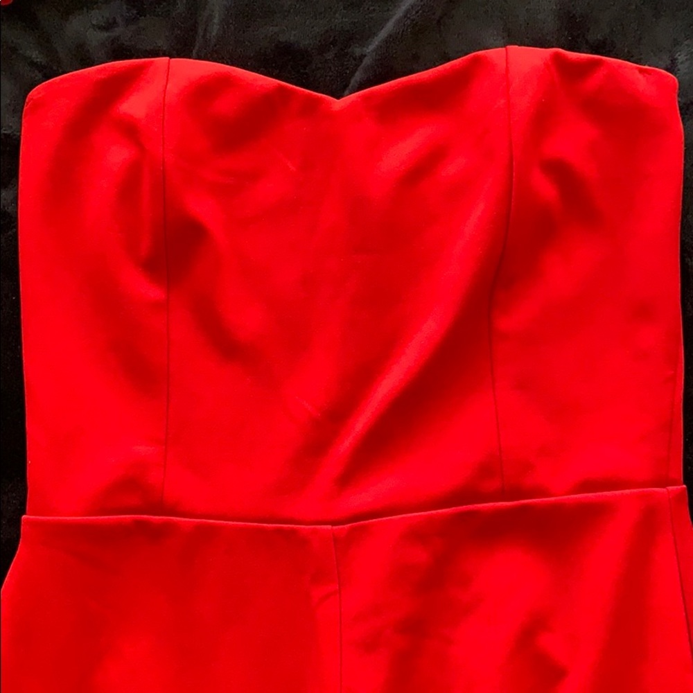 Red strapless jumpsuit